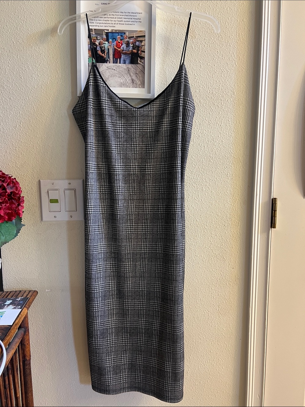 Mind Code Black & Gray Plaid Midi Slip Dress